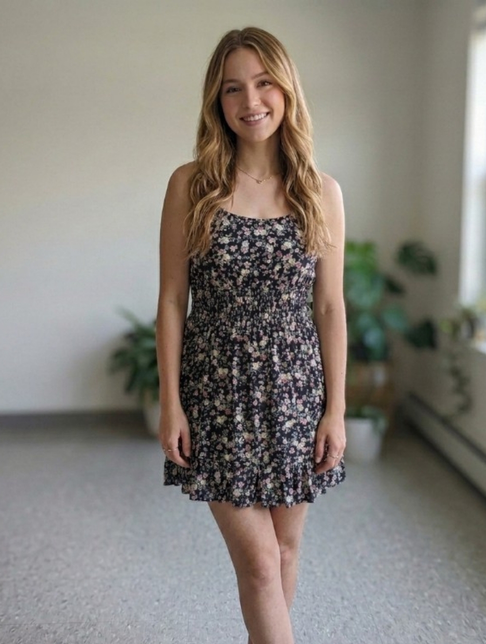 Ultra Flirt Black Floral Spaghetti Strap Mini Dress Size S - M Y2k Boho Style